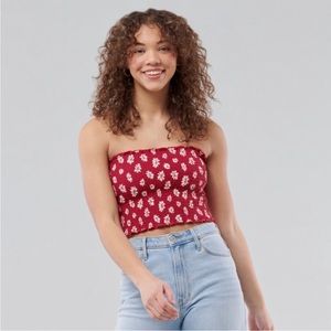 NWT Hollister Red Reversible Floral Tube Top Size XXL
